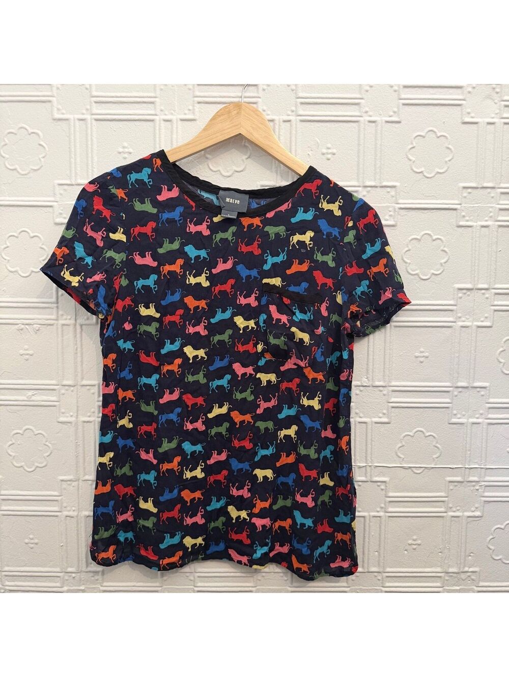 Maeve Anthropologie Animal Print Top Size 2 Novelty Safari Circus Short Sleeve